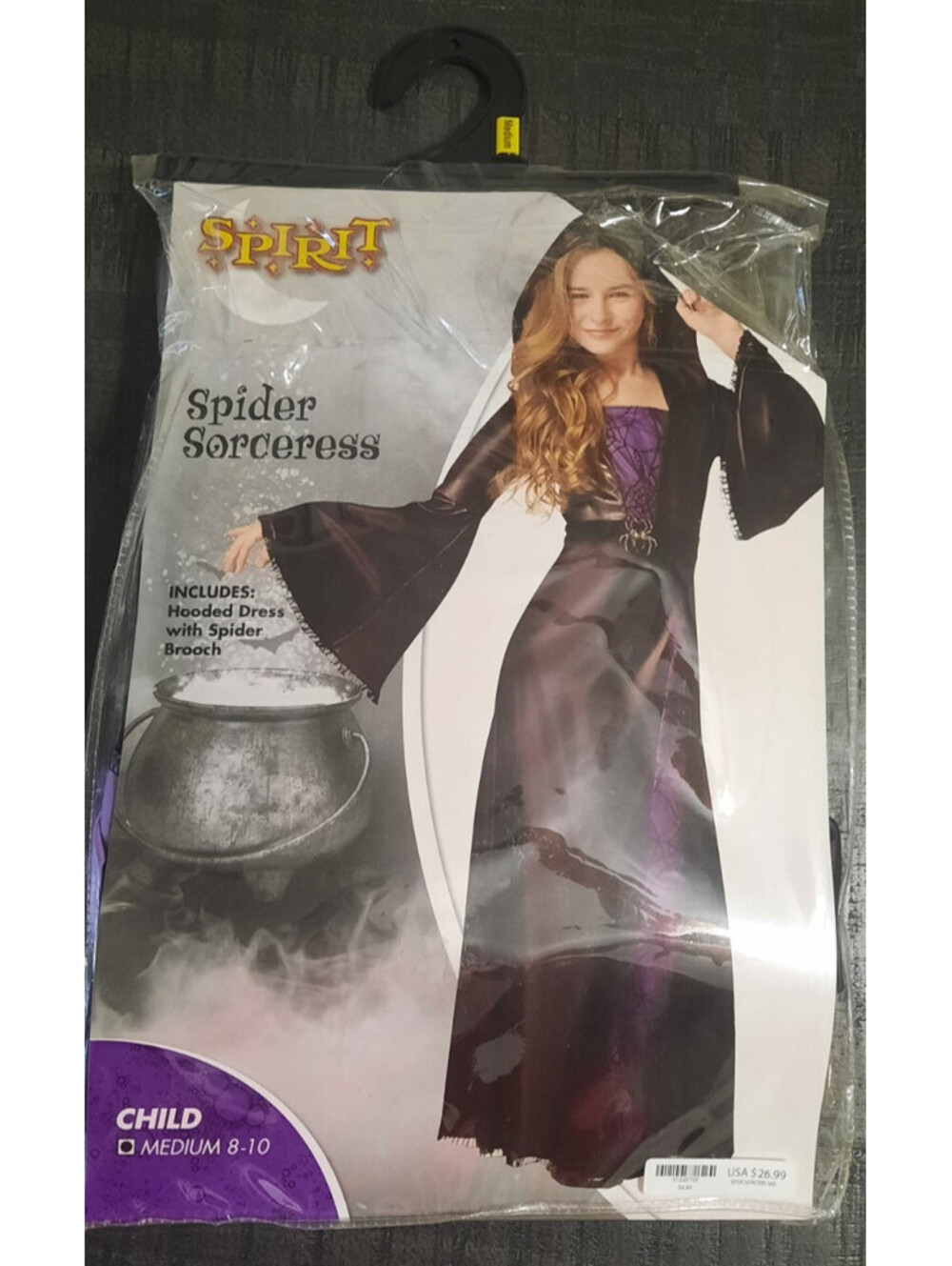 Spirit Spider Sorceress Child Costume Hooded Dress M 8-10 Black Purple Polyester